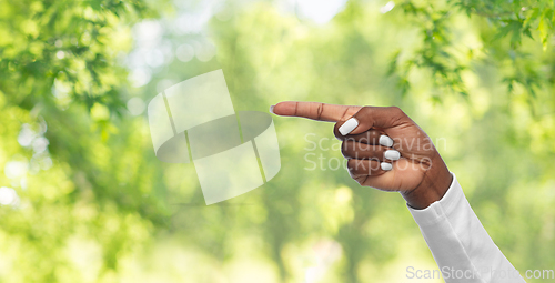 Image of hand of african american woman pointing finger