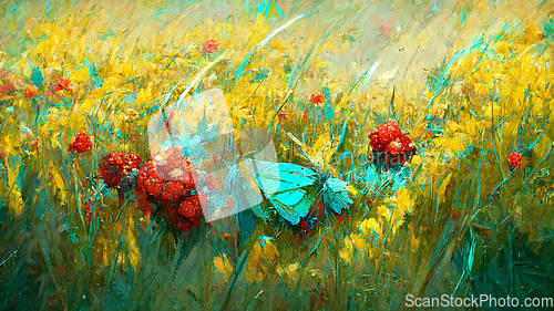 Image of Wildflowers white daisies, red poppies and yellow beautiful flow