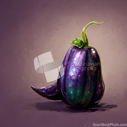 Image of Eggplants. Eggplant Fresh vegetables. Fresh ripe eggplant with g
