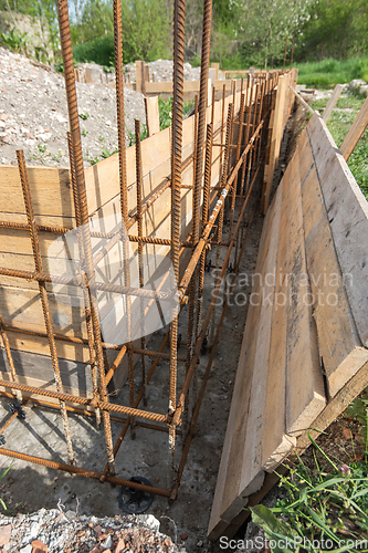 Image of Installation of formwork during the construction of a strip foundation