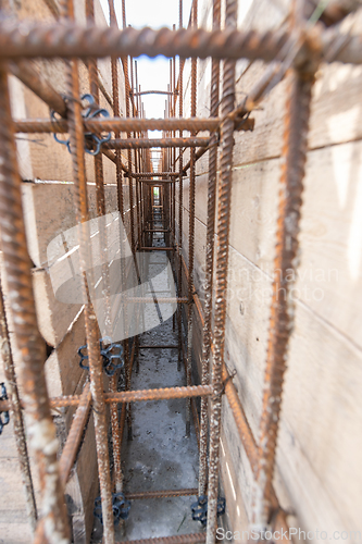 Image of Tied rebar close-up before pouring strip footing