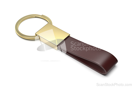 Image of Gold keychain with leather strap