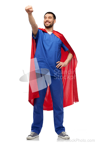 Image of smiling doctor or male nurse in superhero cape