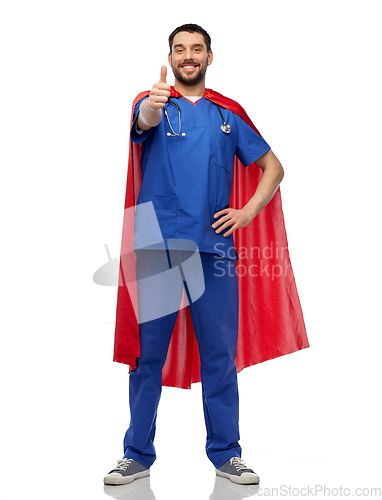 Image of smiling doctor or male nurse in superhero cape