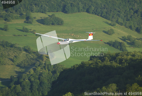 Image of A glider Janus flying over Challes les eaux 