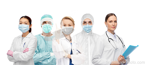 Image of team of doctors and scientists in medical masks