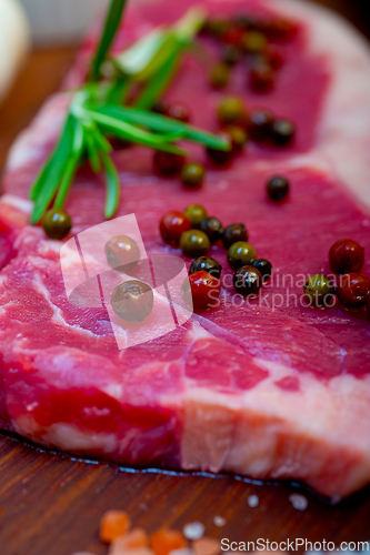 Image of raw uncooked  ribeye beef steak butcher selection