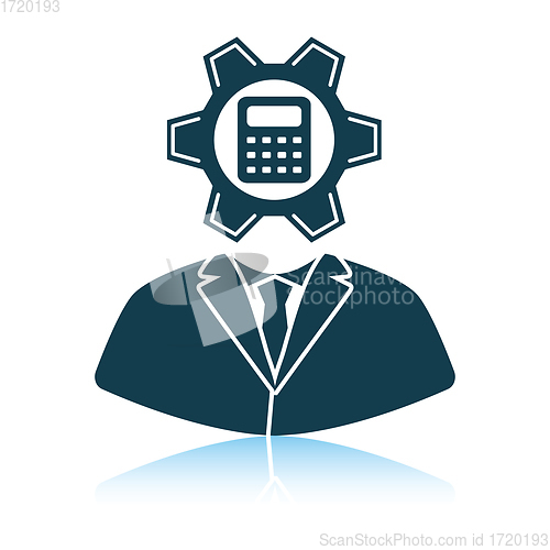 Image of Analyst with gear hed and calculator inside icon