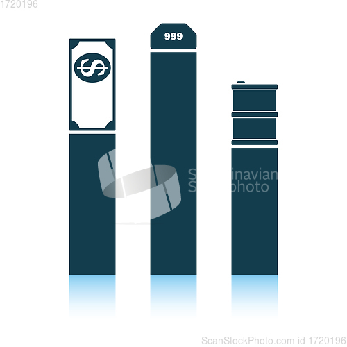 Image of Oil, dollar and gold chart concept icon