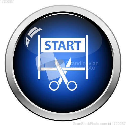 Image of Scissors Cutting Tape Between Start Gate Icon