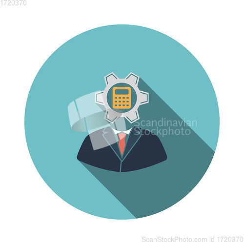 Image of Analyst with gear hed and calculator inside icon