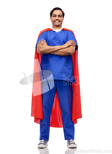 Image of smiling doctor or male nurse in superhero cape