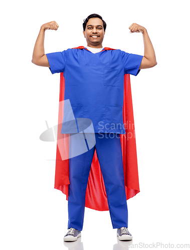 Image of smiling doctor or male nurse in superhero cape