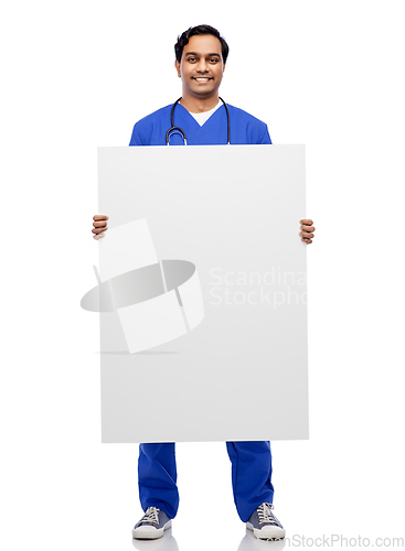 Image of smiling male doctor or nurse with big white board