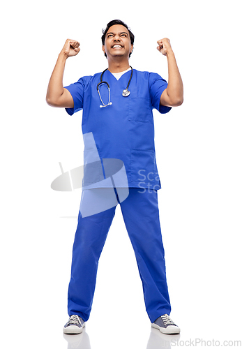 Image of indian doctor or male nurse celebrating success