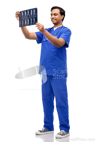 Image of happy indian doctor or male nurse with x-ray