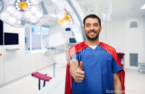 Image of male doctor in superhero cape showing thumbs up