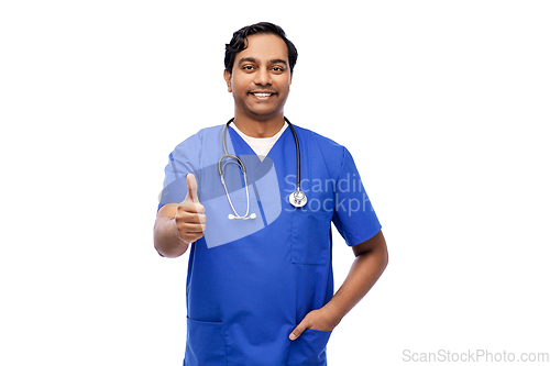 Image of indian doctor or male nurse showing thumbs up