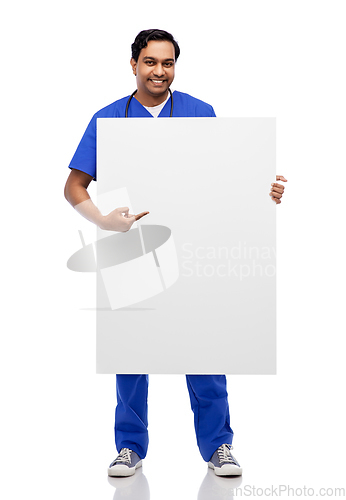 Image of smiling male doctor or nurse with big white board