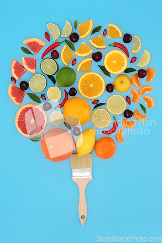 Image of Surreal Abstract Citrus Fruit Paintbrush Tree Design