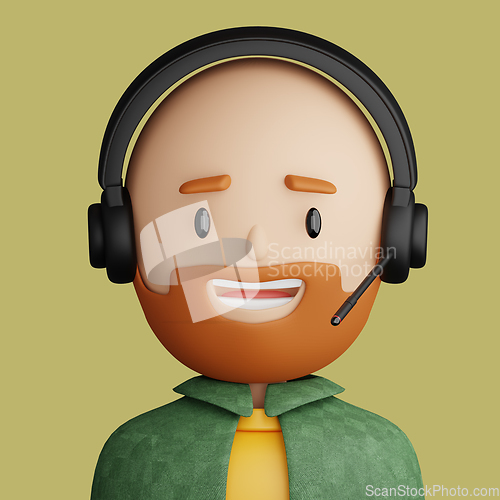 Image of 3D cartoon avatar of pretty, bearded  man