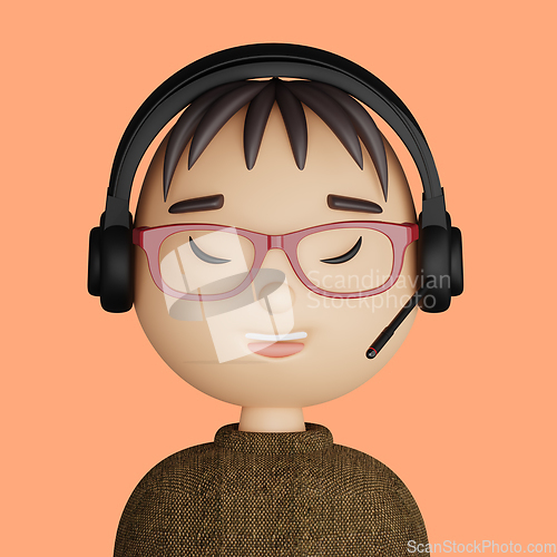 Image of 3D cartoon avatar of  smiling asian man