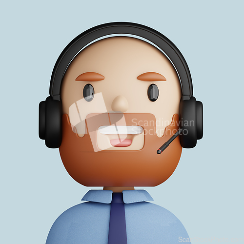Image of 3D cartoon avatar of  smiling bald man