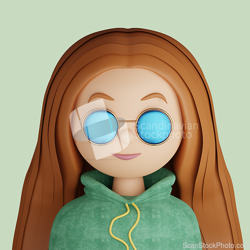 Image of 3D cartoon avatar of pretty  woman