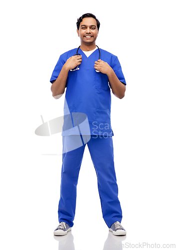 Image of smiling indian male doctor with stethoscope