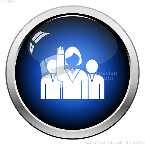 Image of Voting Lady With Men Behind Icon