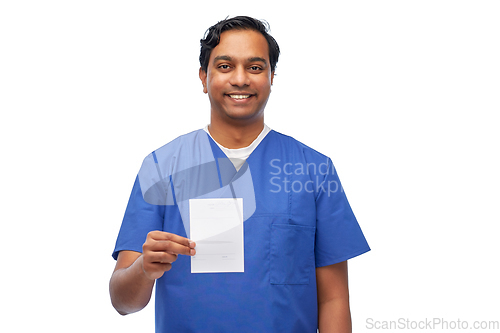 Image of indian doctor or male nurse with prescription