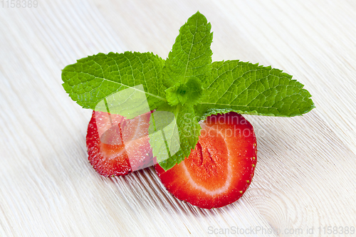 Image of cut red ripe strawberry