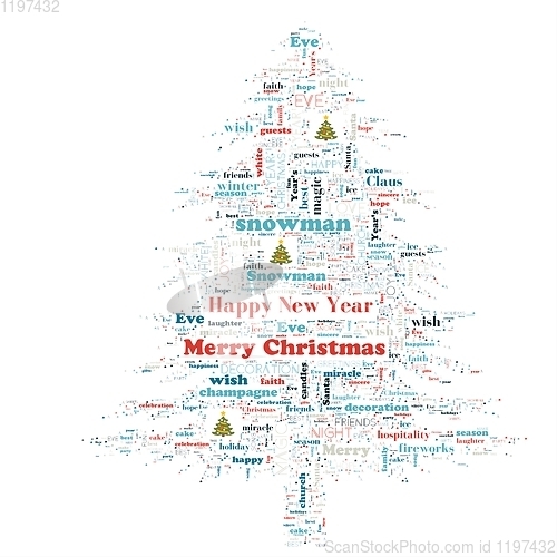 Image of Merry Christmas word cloud in tree shape