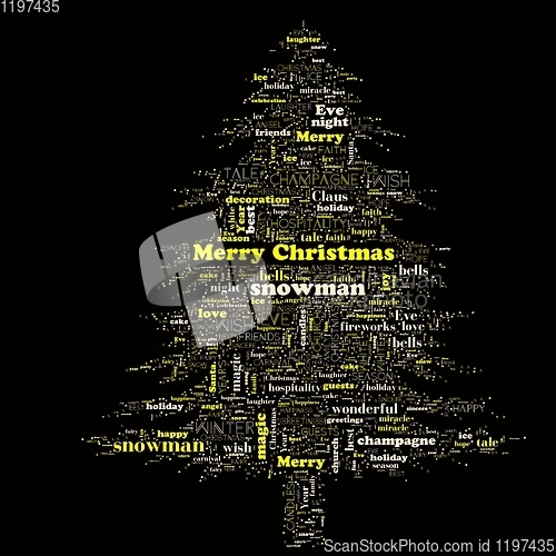 Image of Merry Christmas word cloud in tree shape