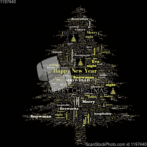 Image of Merry Christmas word cloud in tree shape