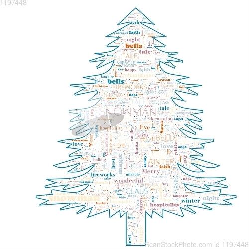 Image of Merry Christmas word cloud in tree shape