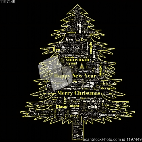 Image of Merry Christmas word cloud in tree shape