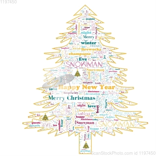 Image of Merry Christmas word cloud in tree shape