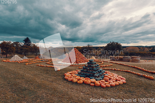 Image of pyramid from Autumn harvested pumpkins