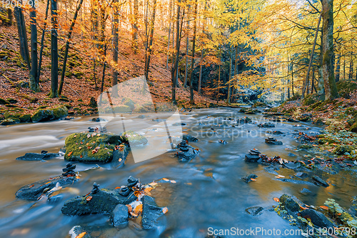 Image of wild river Doubrava, autumn landscape