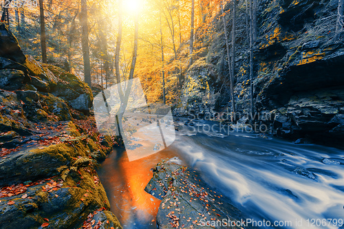 Image of wild river Doubrava, autumn landscape