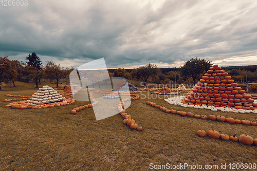 Image of pyramid from Autumn harvested pumpkins