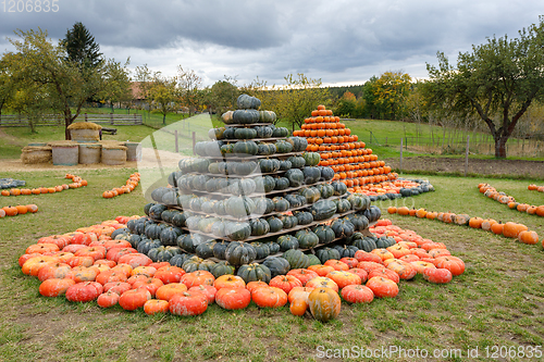 Image of pyramid from Autumn harvested pumpkins