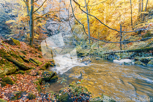 Image of wild river Doubrava, autumn landscape