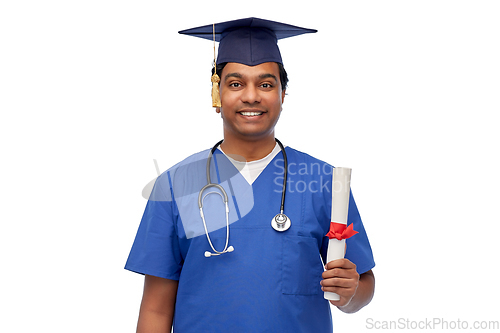 Image of happy indian doctor or male nurse with stethoscope