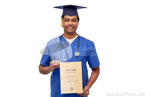 Image of indian doctor or medical student with diploma