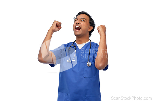 Image of indian doctor or male nurse celebrating success