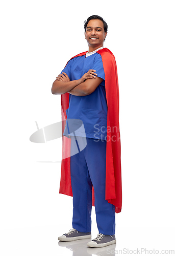 Image of smiling doctor or male nurse in superhero cape