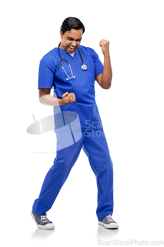 Image of indian doctor or male nurse celebrating success