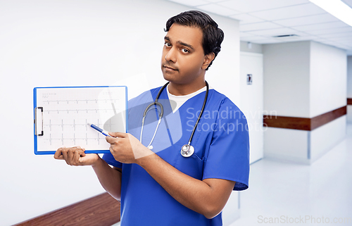 Image of male doctor with cardiogram on clipboard